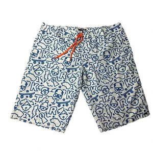 Trukfit Men’s Surf The Web Swim Shorts White/Blue Pockets Size 40